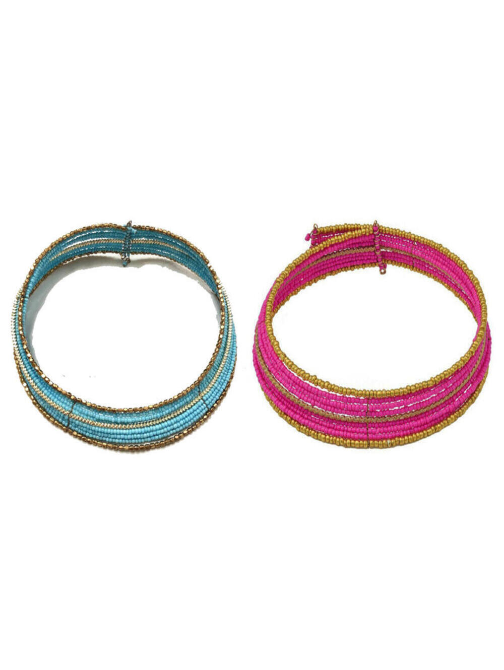 2-Pack NEW Collection XIIX Pink Blue Gold Bead Wrap Collar Necklace Layered 17"L